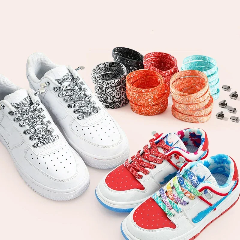 8MM Flache Schnürsenkel ohne Krawatten AF1/AJ Elastische Cashew-Blumen-Schnürsenkel Sneakers Kinder Erwachsene Keine Krawatte Schnürsenkel Sportschuhe Zubehör