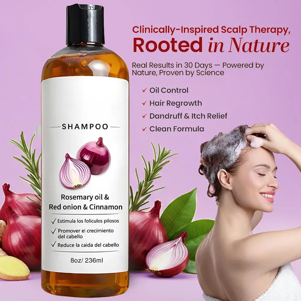 236ML 1/2 Stück Rosmarin-Rote-Zwiebel-Shampoo gegen Haarausfall, fördert dickeres, stärkeres Haar, Excalvo Shampoo, Haarprodukt, Haarpflege