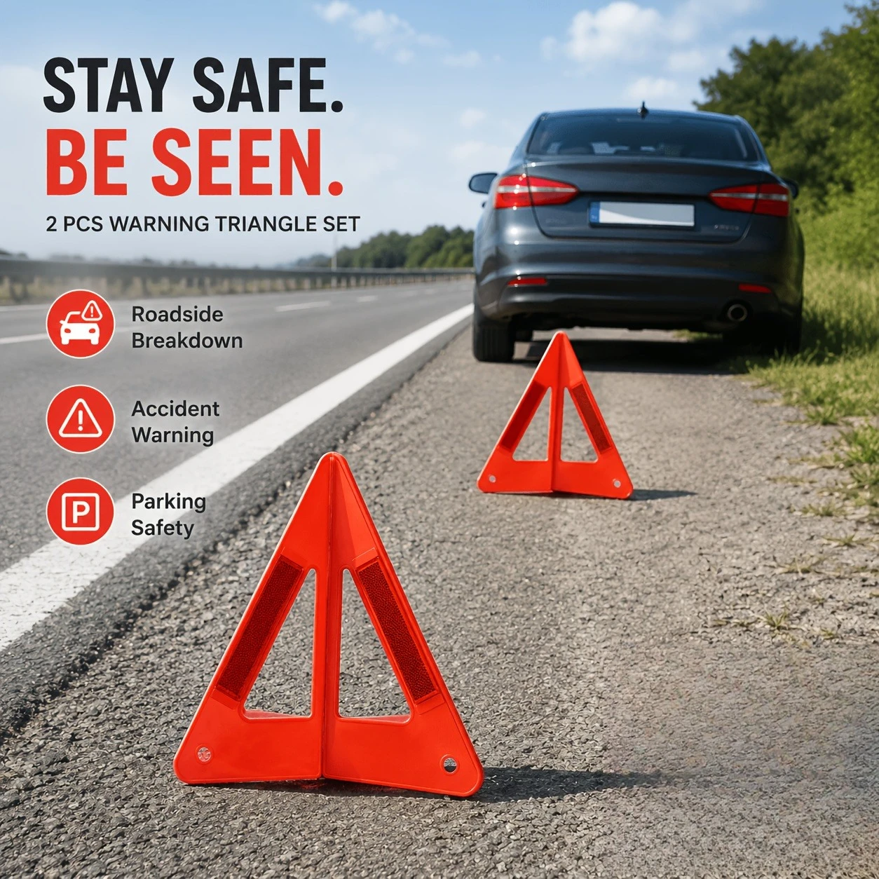 1pc High Visibility Reflective Warning Triangle, Car Emergency Road Breakdown Safety Accessory