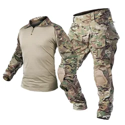 Men Clothing Uniform Tactical Shirts Combat Camo Hunting Shirts Pants Elbow/Knee Pads Suits Cargo Pants Men Wear-resisting