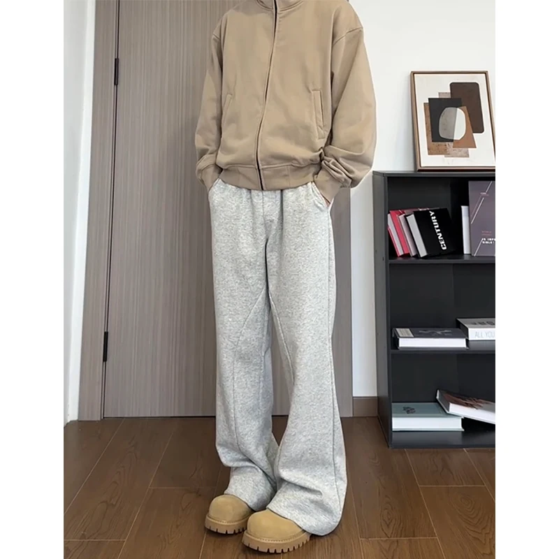 Casual Straight Leg Pants Men's Spring Autumn American Sile Pants Flared Knee High Casual Straight Tube Trousers
