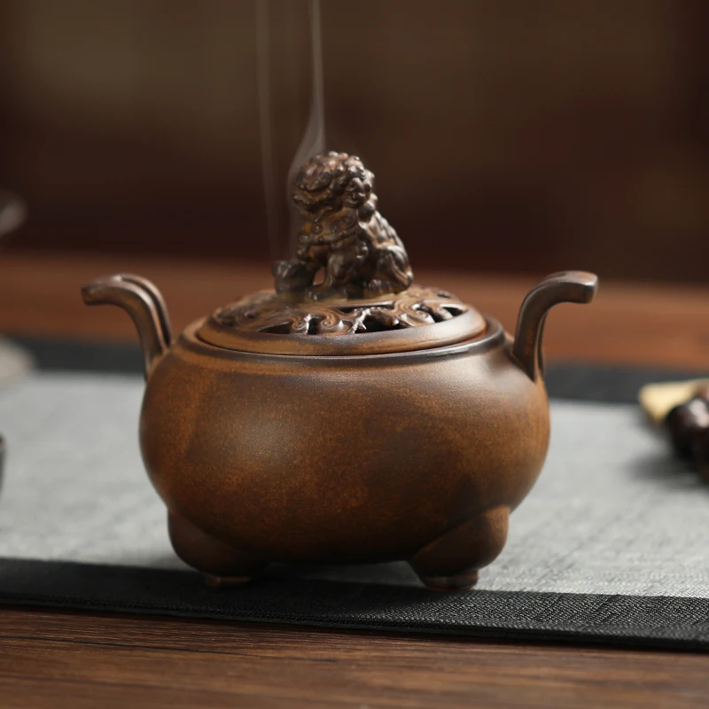 

Household aromatherapy burner New Chinese tea ceremony ornament Large lion sandalwood plate incense burner Vintage agarwood