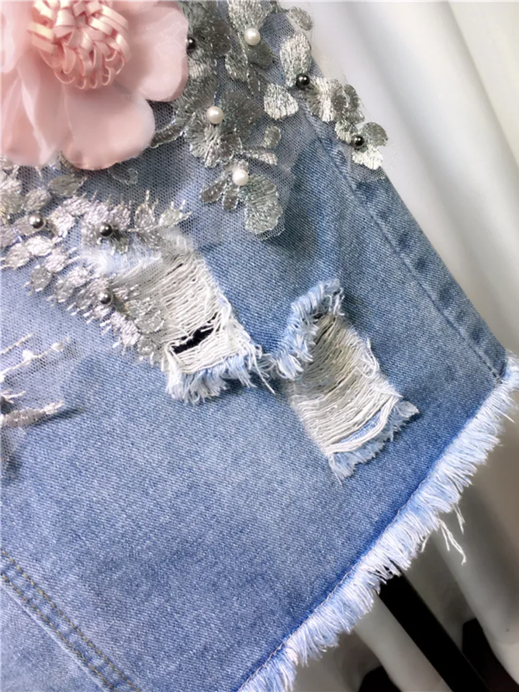 Fashion Denim Skirt Women\'s 2024 Summer High Waist Skirts Embroidry Flower Jeans Skirt Female A-line Pencil Skirts