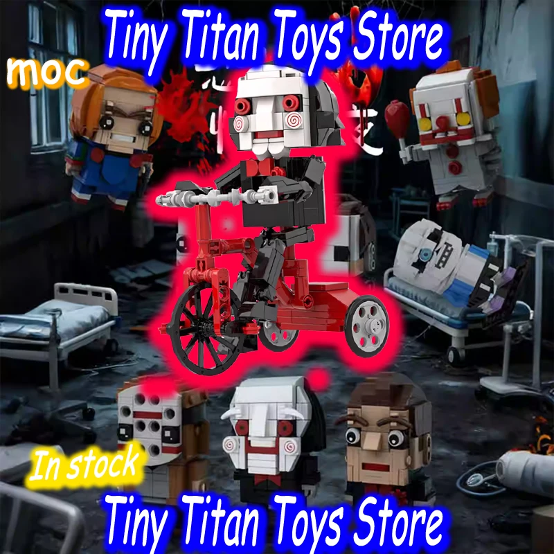 

Конструктор MOC: Страшная кукла Билли на трёхколёсном велосипеде, креативное украшение для рабочего стола, подарок для взрослых, мальчиков и фанатов, распродажа