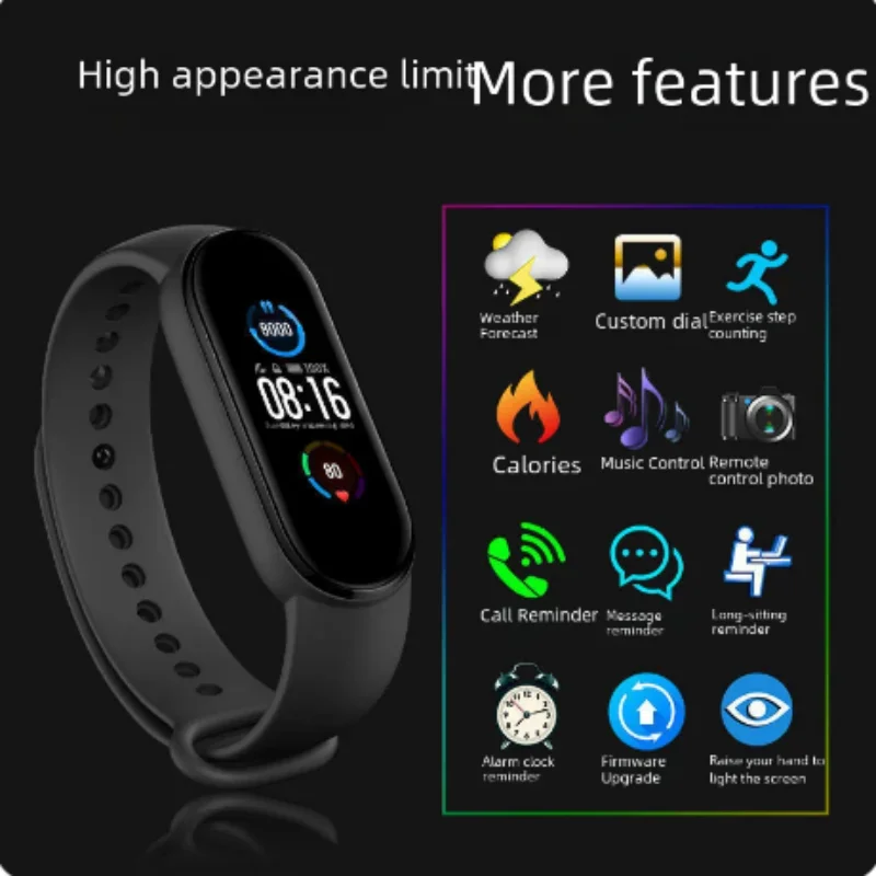 M5 Smart Watch Color Screen Step Counting Multi Sport Mode Message Reminder Photography Music Remote Control Smart Band