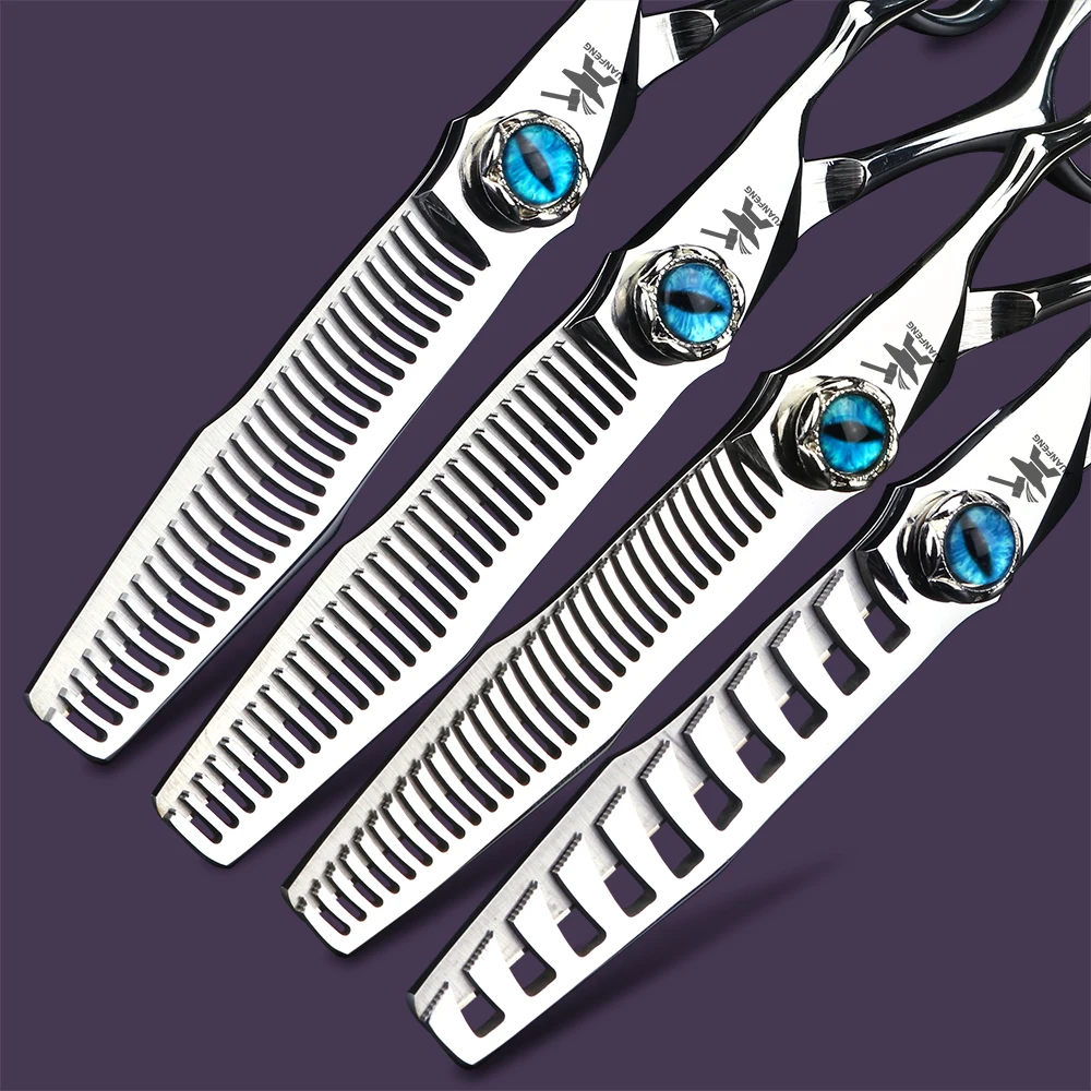 XUANTENG Silver Devil's Eye Screw Hair Scissors 6-inch Cutting Scissors and Thinning Scissors Japanese 440C Steel Scissors