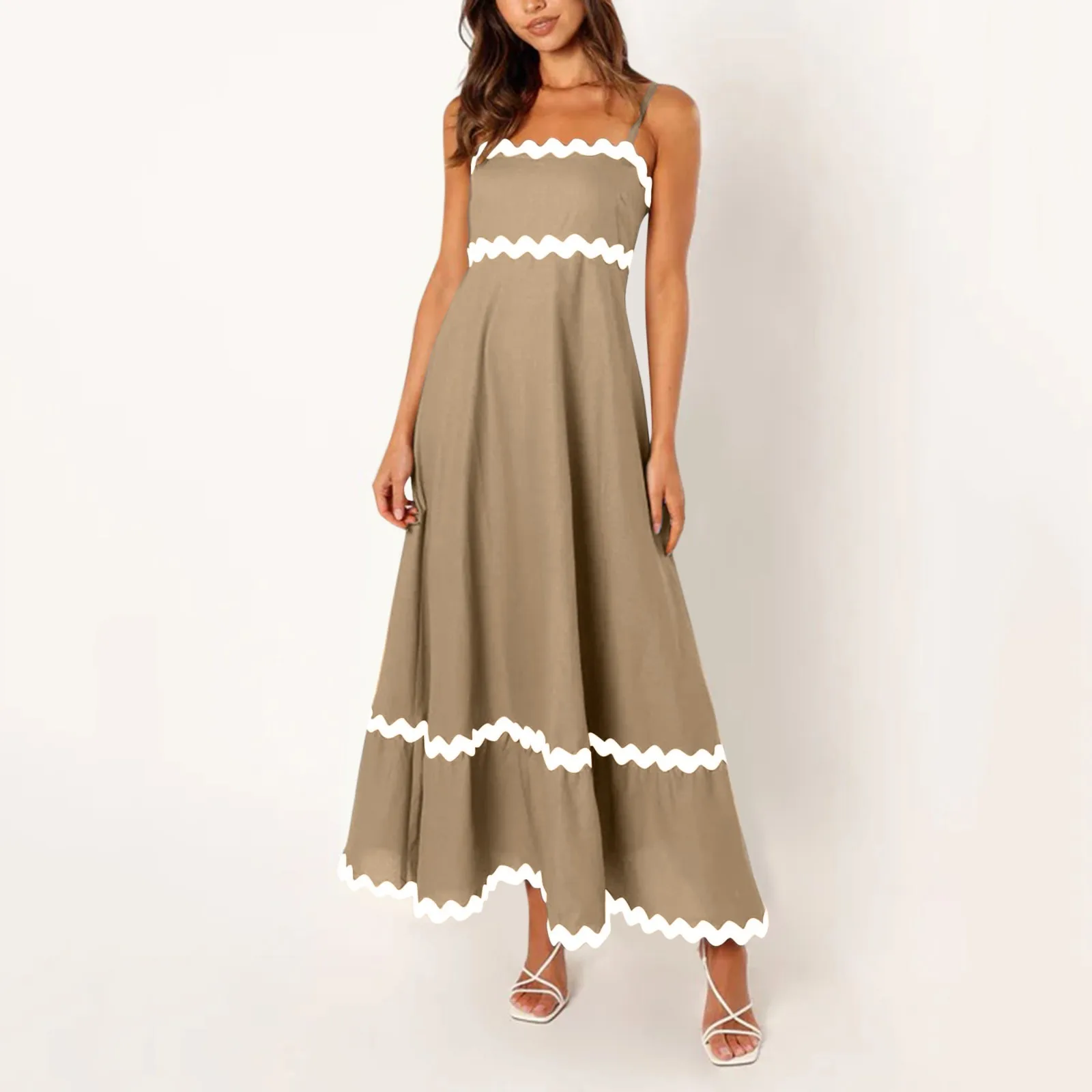 

2024 Women'S New Solid Color Strapless Halter Dress Thin Straps Long Dress Summer Elegant Aesthetic Simple Fashion Dress