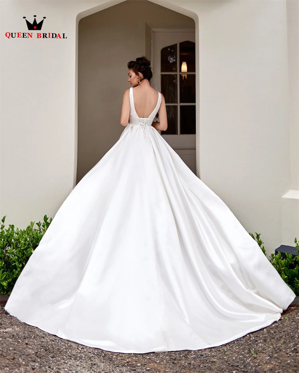 Gaun pengantin sederhana gaun pengantin V-neck Satin 2023 gaun pengantin elegan desain baru jubah De mariee ukuran kustom MN02