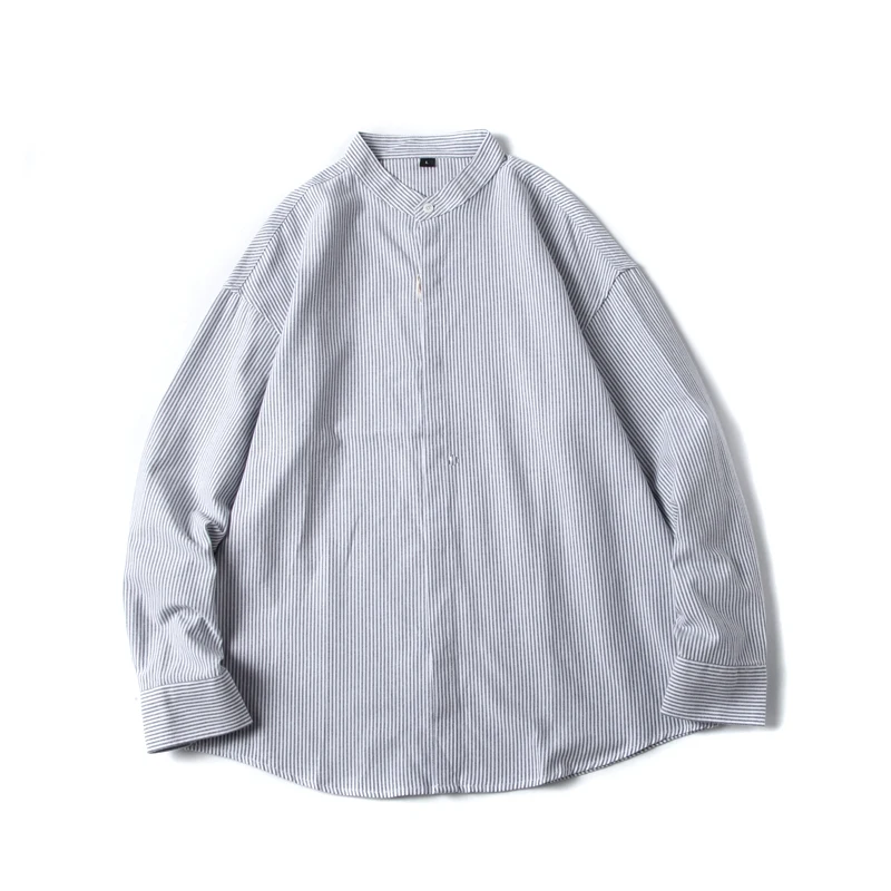 

Японская ретро-сине-белая полосатая рубашка с воротником-стойкой, 100% хлопок, мужская осенняя элитная стильная рубашка с длинными рукавами