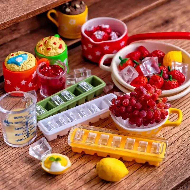 

2Pcs Girl Toy New Miniature Dollhouse Food Ice Scoop With Ice Cube Storage Box Model Toys For Doll Accessories