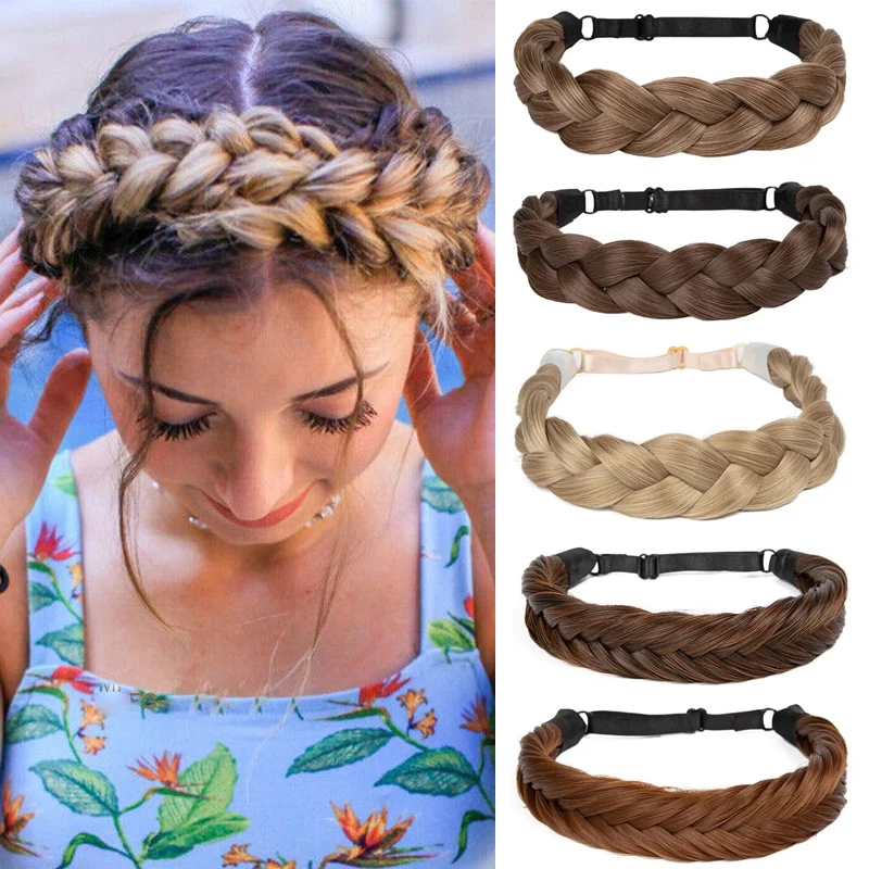 Fashion Synthetic Headband Fishtail Braids Hair with Adjustable Belt Plaited Hairband Bohemian Style Women Hairstyle Hairpieces