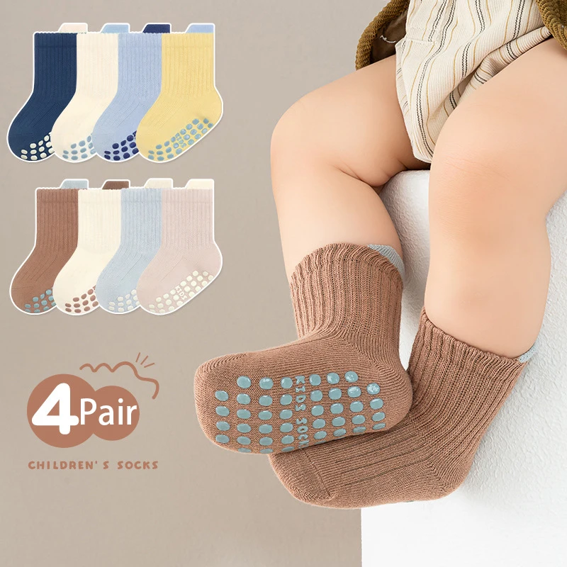 

4Pairs New Infant Baby Floor Socks Anti-Slip Autumn Winter Toddler Boys Girls Cotton Sock For Children Kids 0-5Years