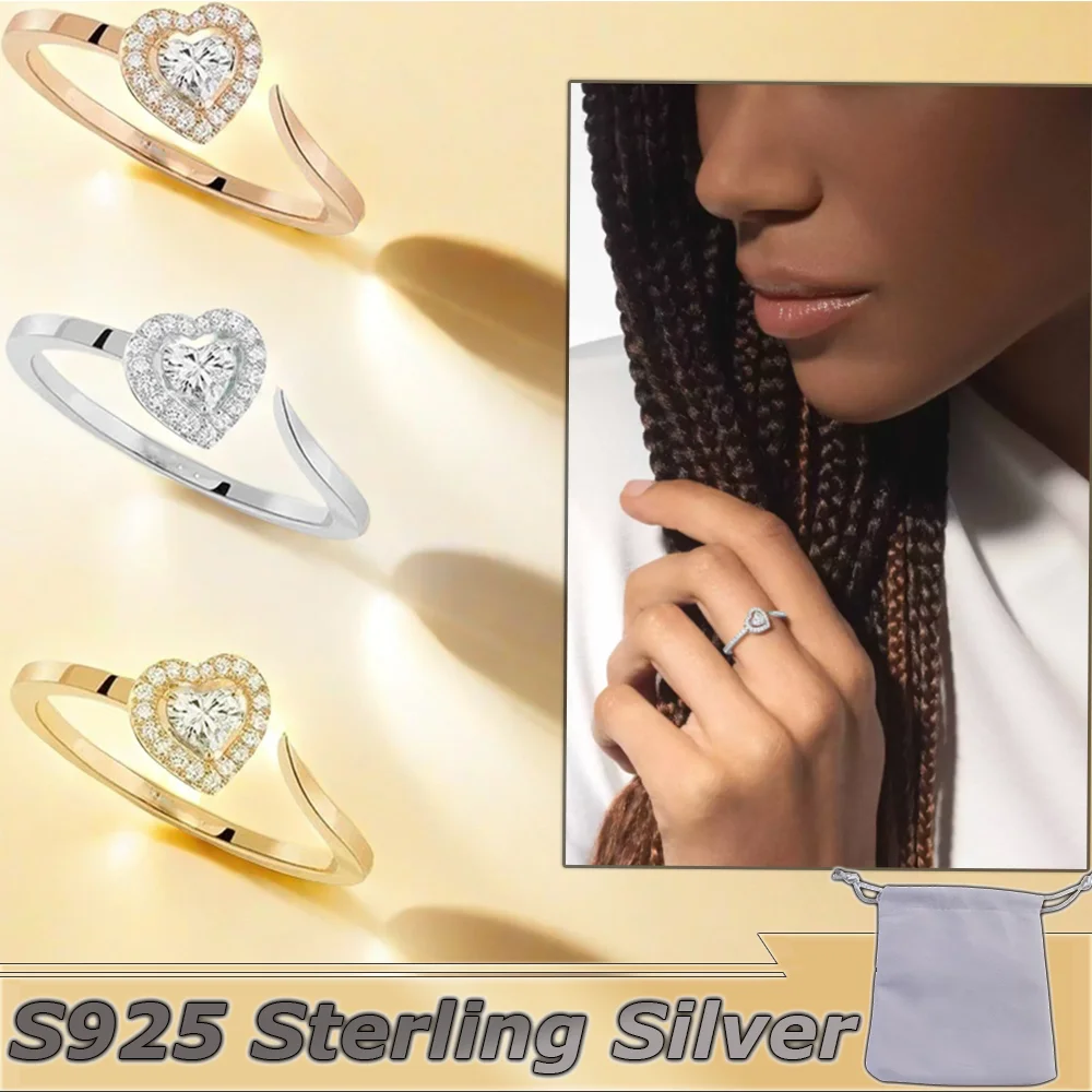 S925 Silver Baby Move Ring Solitaire Diamond Moving Ring Official Website Classic Heart Shape Luxury Jewelry for Girlfriend Chri