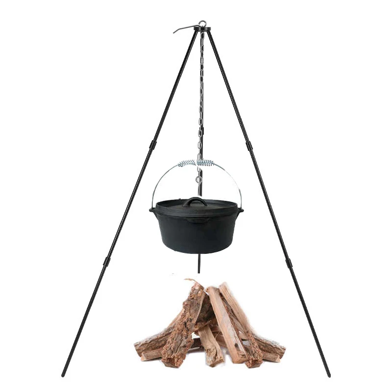 

Lightweight tripod, portable and foldable, outdoor cooking, barbecue and hanging pot, multi-functional camping equipment.