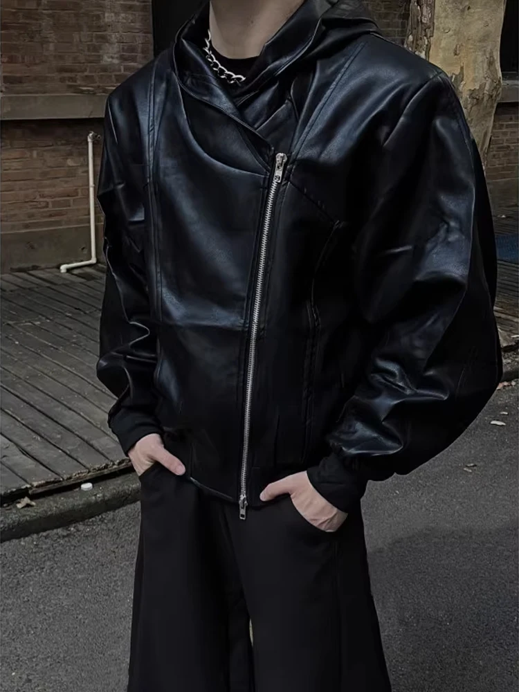 

Мужское весенне-осеннее кожаное байкерское пальто с капюшоном Long Sve, повседневное модное пальто из искусственной кожи, прочный наряд прямого кроя