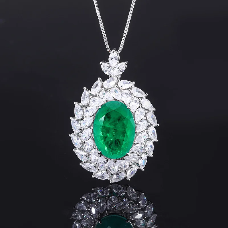 brand genuine Luxury real jewels S925 silver Tiktok imitation wooden grandmother green wind inlay suit main stone 12 * 16 high q