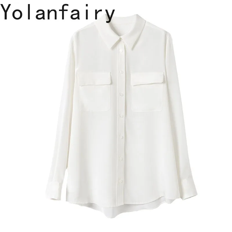 

YOLANFAIRY 23MM 93% Натуральный шелк тутового шелкопряда, женская блузка, весна 2026, элегантная рубашка с длинным рукавом, женские топы, офисные рубашки и блузки, новинка