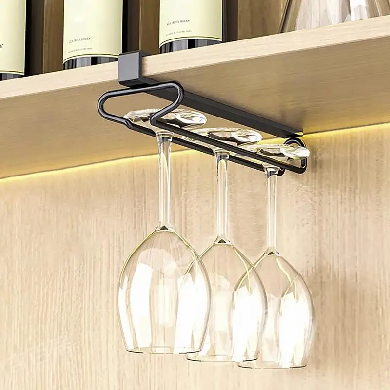 Wine Glass Hangers Under Shelf Single Row Wine Glass Rack Wine Glass Holder Storage Hanger Drying Rack for Shelf Kitchen Bar