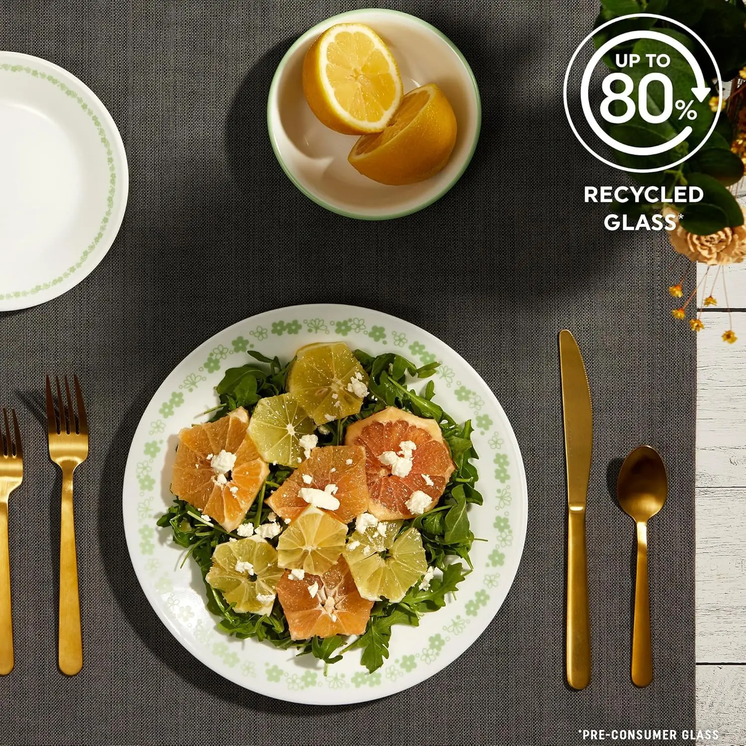 Vitrelle 18 Piece Glass Dinnerware Sets Service for 6, Triple Layer Chip & Crack Resistant Glass Plate and Bowl Sets, Spring Blo