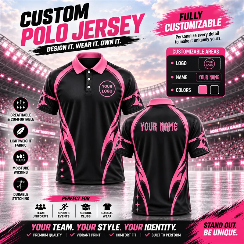 Personalized Sports Polo Shirt Custom Jersey with Logo Name Breathable Quick Dry Fabric for Teams Events Clubs Fans Topwear Gift