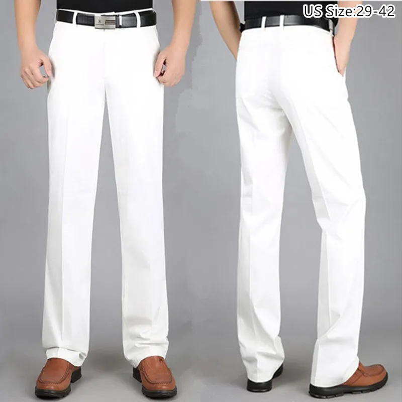 White Dress Pants Men Summer Thin Plus Size Business Stretched Office Formal Straight High Waist Middle-aged Male Suit Trousers