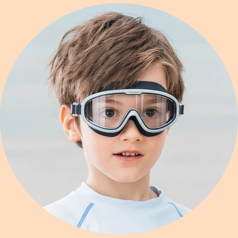 COPOZZ Kids Swimming Goggles Waterproof Adjustable Silicone Child Swim Glass Anti-fog UV Protection Big Frame Eyewear with Case