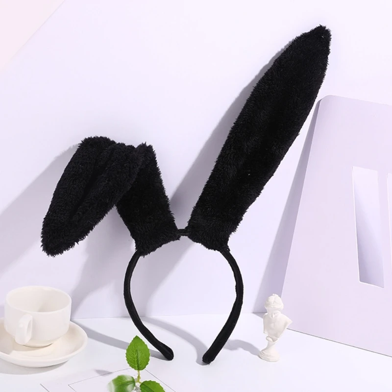 Adult Teens Christmas Rabbit Ears Headband Plush Hair Hoop Makeup Live Broadcast Cosplay Party Headpieces