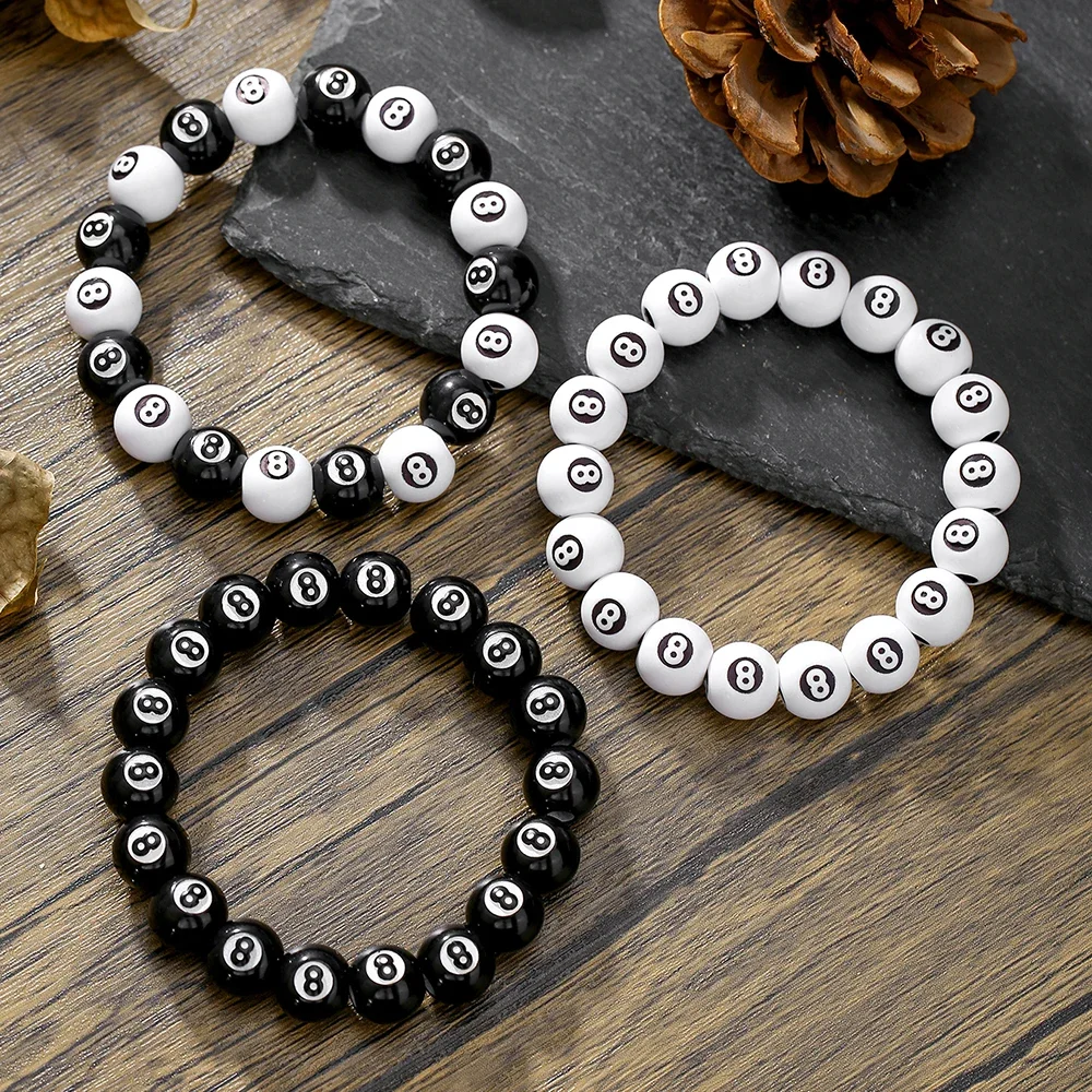 Hot-Selling Creative Billiards Black 8 Bead Bracelet Billiards Figure Eight Elastic Bracelet Accessory Couple Bracelet Jewelry