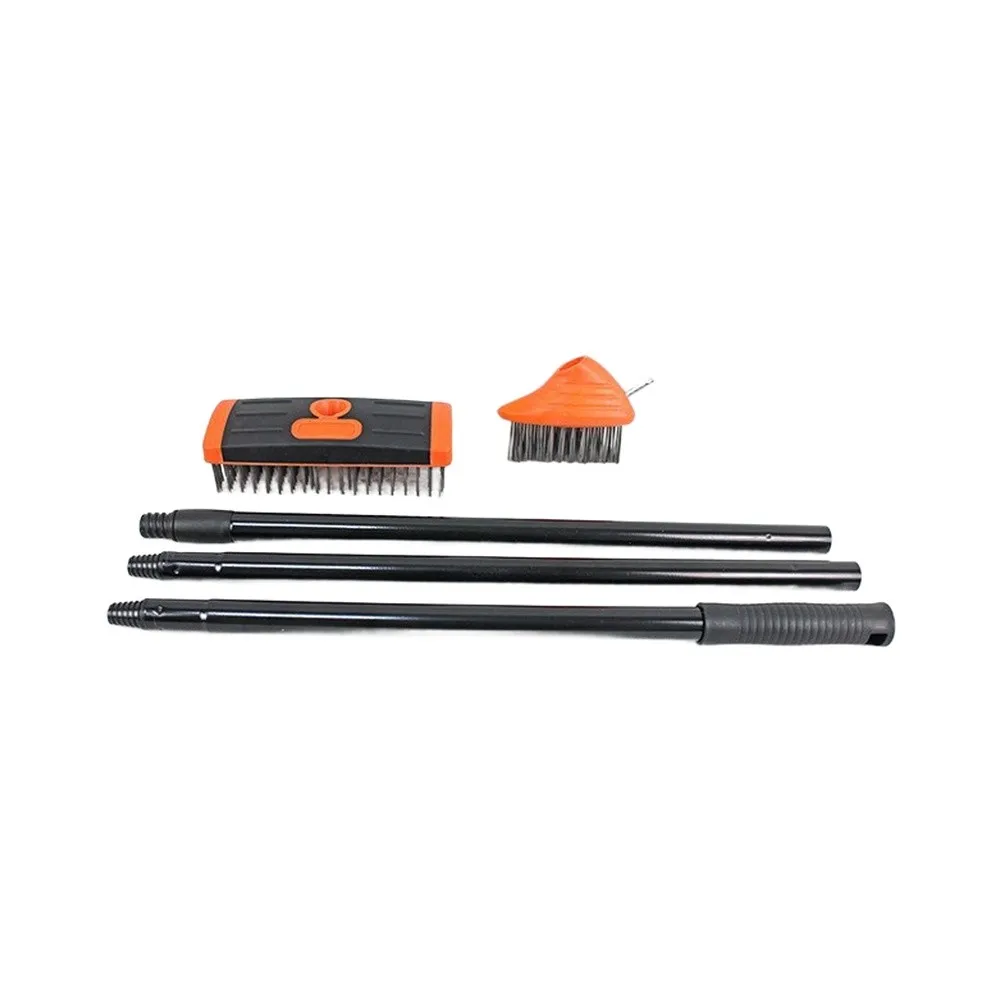 3 In 1 Scrub Brush With Long Handle Steel Wire Bristles For Garden Patio Deck Weeding Moss Rust Removal Cleaning Tool Outdoor