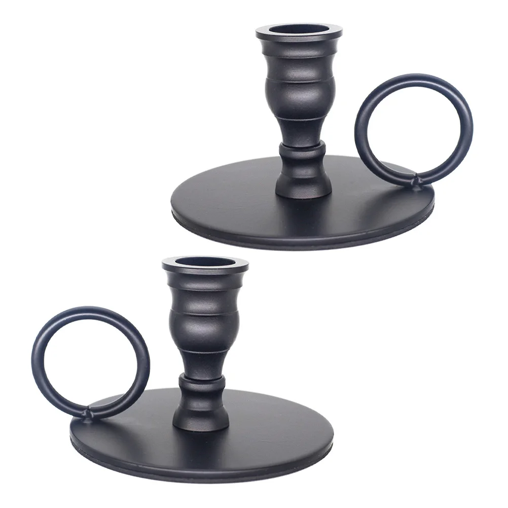 

2pcs Retro Candlestick Tray Holders Simple Black Portable Home Decor Pillar Holder Vintage Table Festival