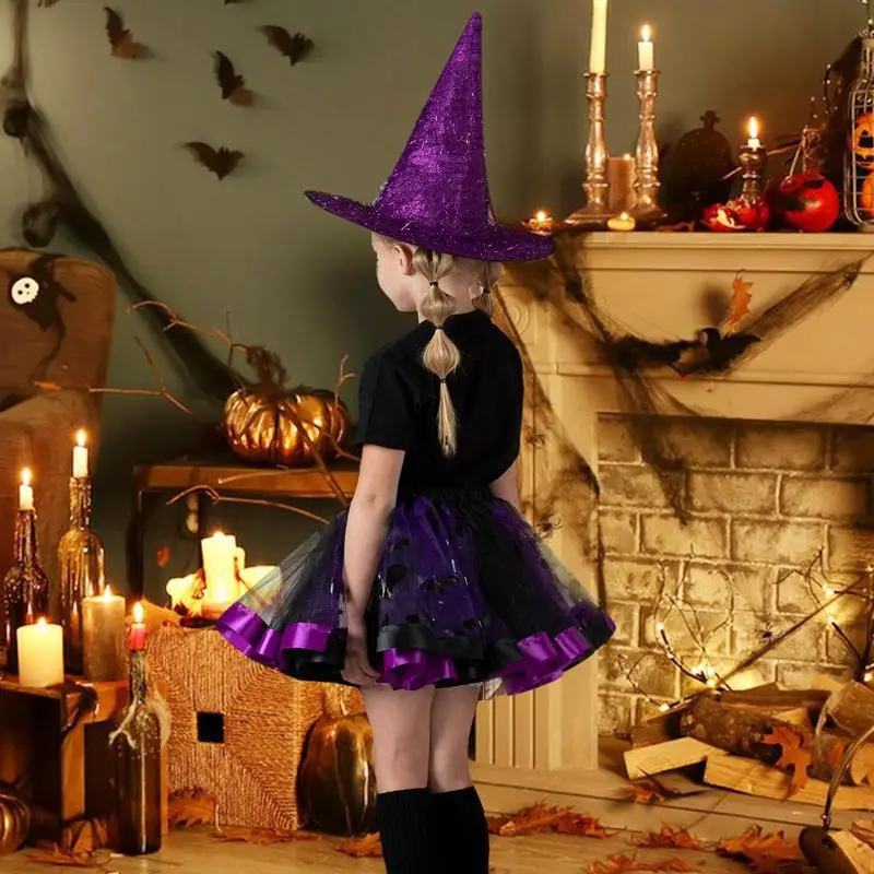 Halloween Kids Witch Costume Dress Up Outfit Tutu Hat scopa per bambine i bambini vestono il Costume da strega puntelli pratici elastici