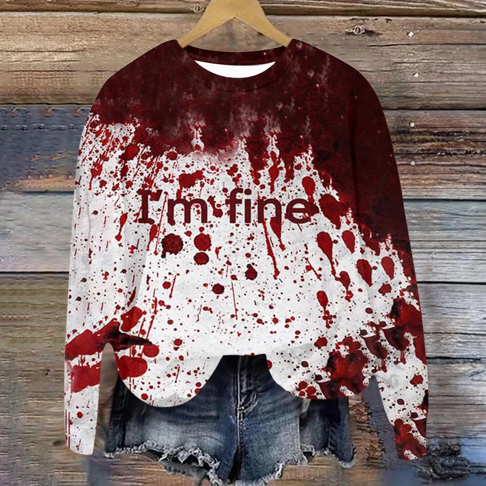 

Halloween Bloody Women's Letter Printed Sweatshirt Round Neck Long Sleeve Pullover Tops Oversized Casual Workout Shirts 2024