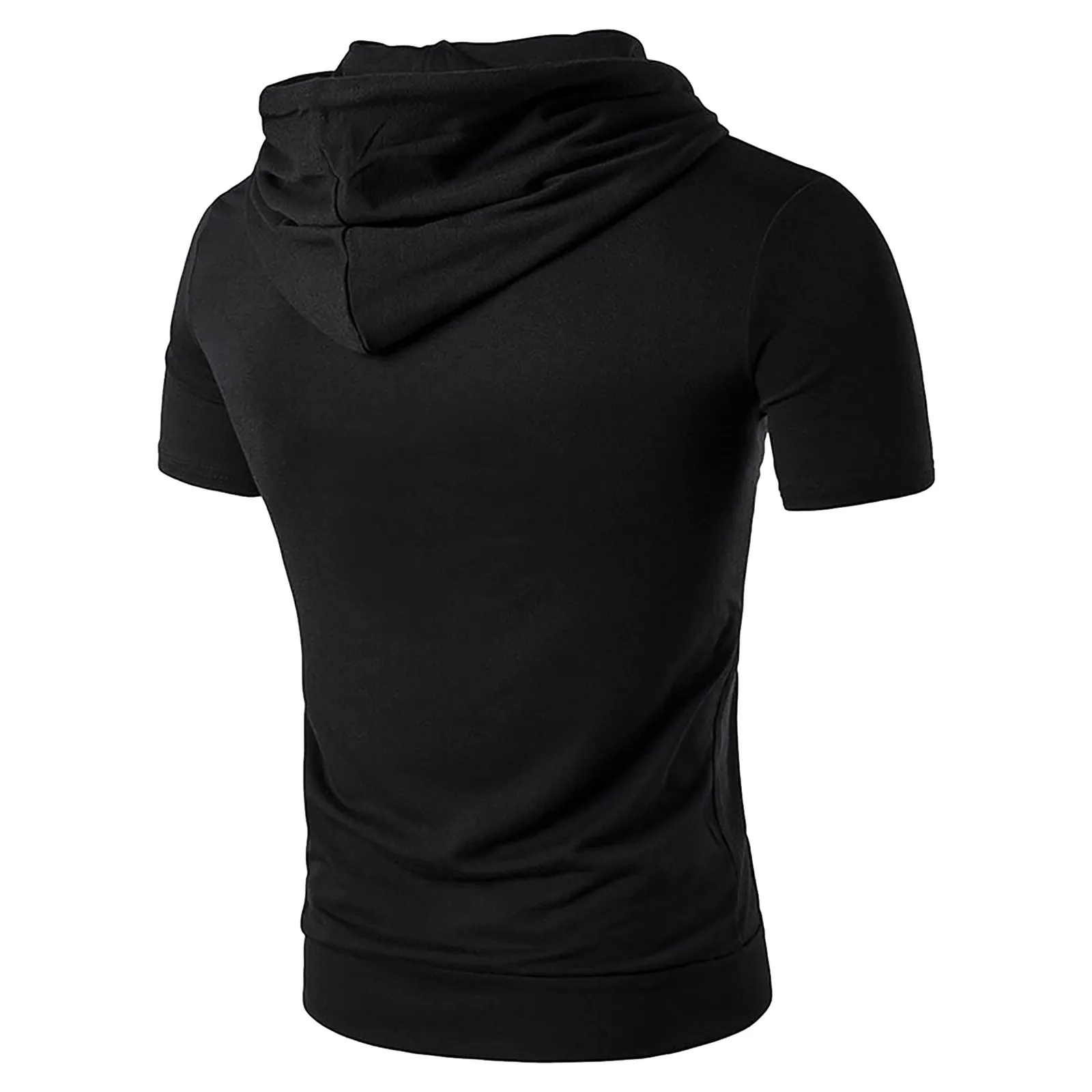 2024 Summer Sports Men Hooded T Shirt Solid Color Casual Loose o-neck T Shirt Slim Fit Tee Tops With Pocket Running Sweater Man