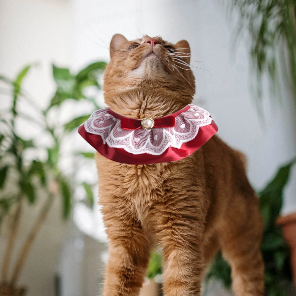 

Cat Lace Apparel Collar Scarf Pearl Bow Pet Necklace Perfect for Occasions Festivals Gift for Birthday Wedding Christmas