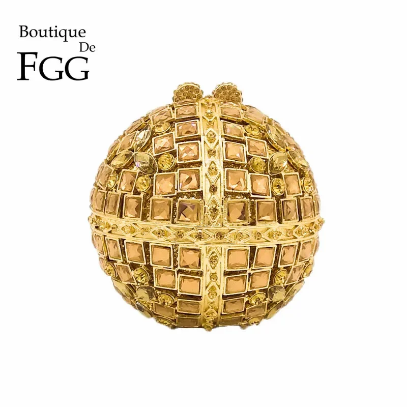 Boutique De FGG Super Mini Round Ball Crystal Evening Bags and Clutches for Women Formal Party Rhinestone Minaudiere Handbags