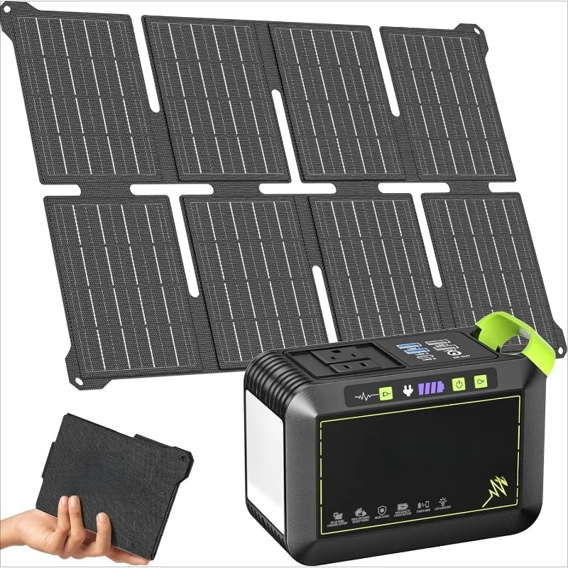 

88.8Wh Solar Generator with Panels Included, Fast Charging AC Outlet 120W Peak, 24,000mAh Portable Power Station with 25