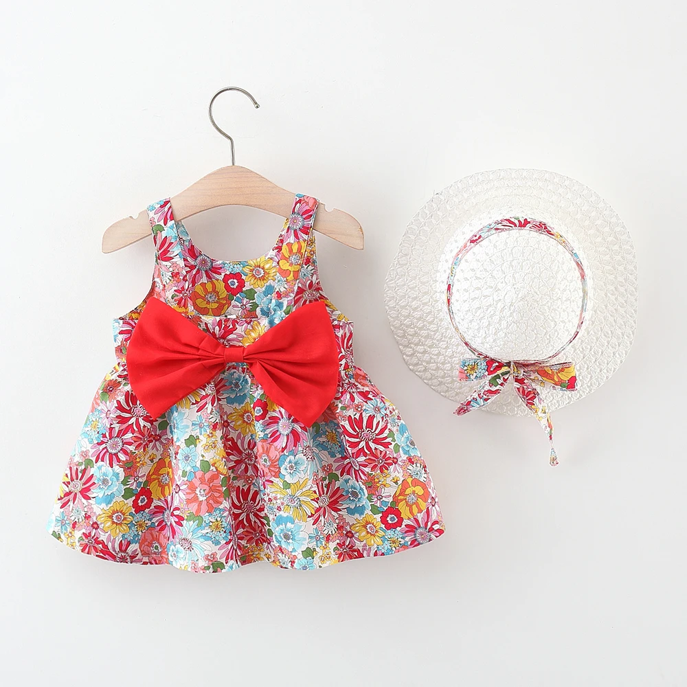 Summer new baby girls dress Bow Sweet Princess dress hat bow Sweet Princess dress Birthday party dress