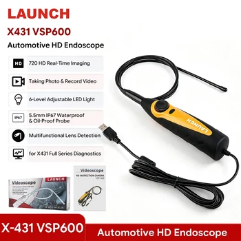 Câmera de Inspeção Automotiva LAUNCH VSP600, Endoscópio à Prova d'Água IP67, Ferramenta de Reparo com Vídeo HD 720P e Luz LED