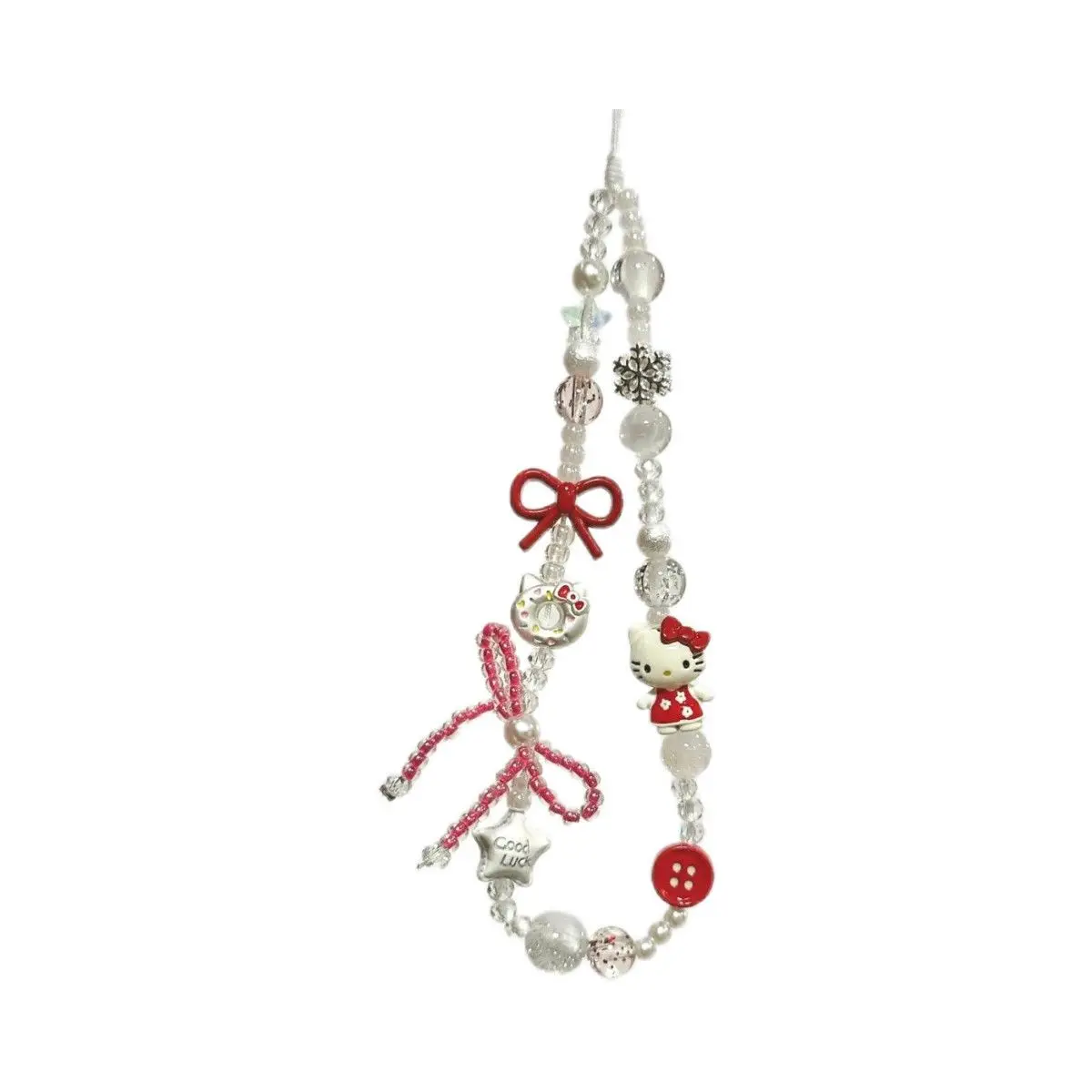 Anime Hello Kitty Mobile Phone Girl's Keychain Cute Chain Lanyard Ccdins Beaded Keyring Pendant Camera Hanging Chain Toy Gift view 2