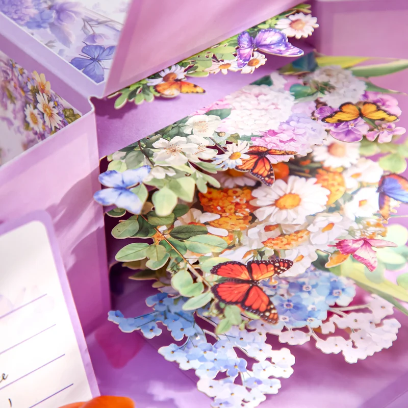 5Pcs Three-Dimensional Greeting Card Flower Wishes Suit 3D Flower Butterfly Card Hollow Paper Colorful Postcard Decoration Gift