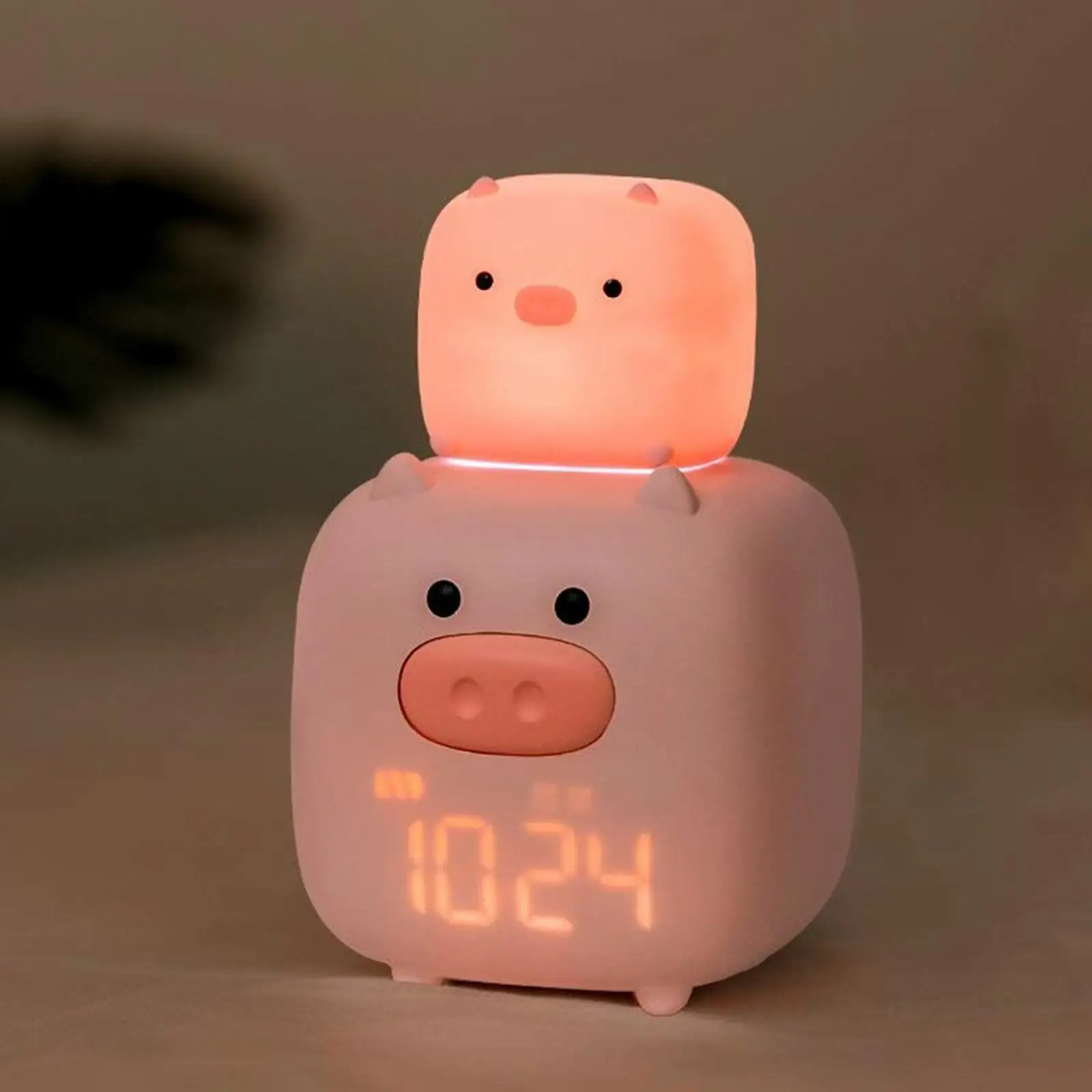 Digital Cute Alarm Clock Pink Night Light Bedroom Timing Pig Bedside Alarm Clock Pig Pink Alarm Clock Desk Clock USB