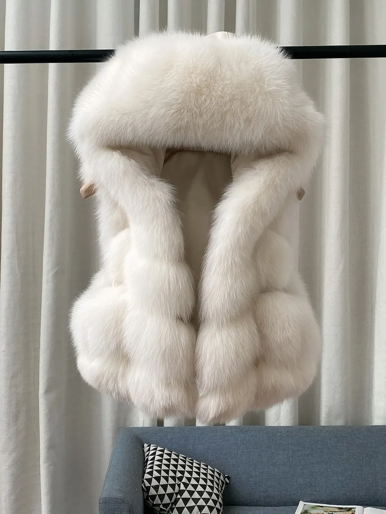 Heißer Verkauf Mode Hochwertige Echt Fox Pelz Weste Frauen Kurzen Stil Herbst Und Winter Neue Mit Kapuze Weste Echtpelz weste