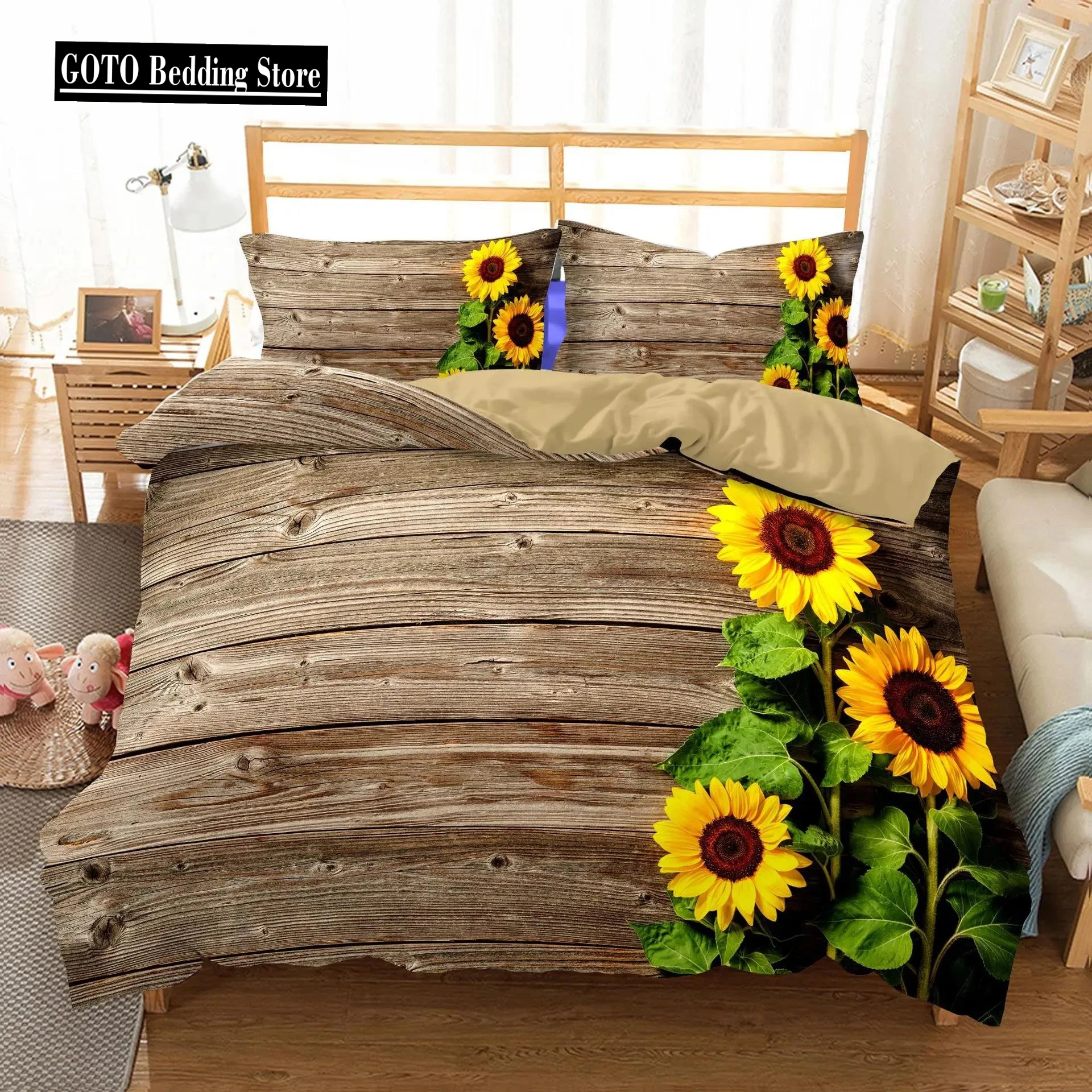 

Sunflower Comforter Bedding Sets Bright-colored Yellow Flower Series Bedroom Sets Housse De Couette 220x240 Duvet Cover Set New