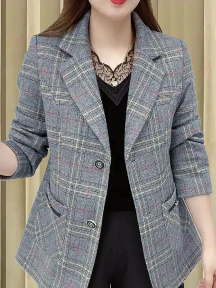 New Women Office Work Fashion Style Long Sleeve Vintage  All-match Chic Single Breasted Turn Down Elegant Casual Blazer