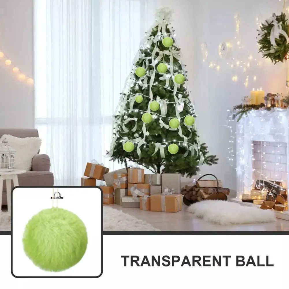 12 Pcs Lime Green Furry Christmas Ball Ornaments for Tree Christmas Hanging Decorations for Christmas Party Tree Home Supplies