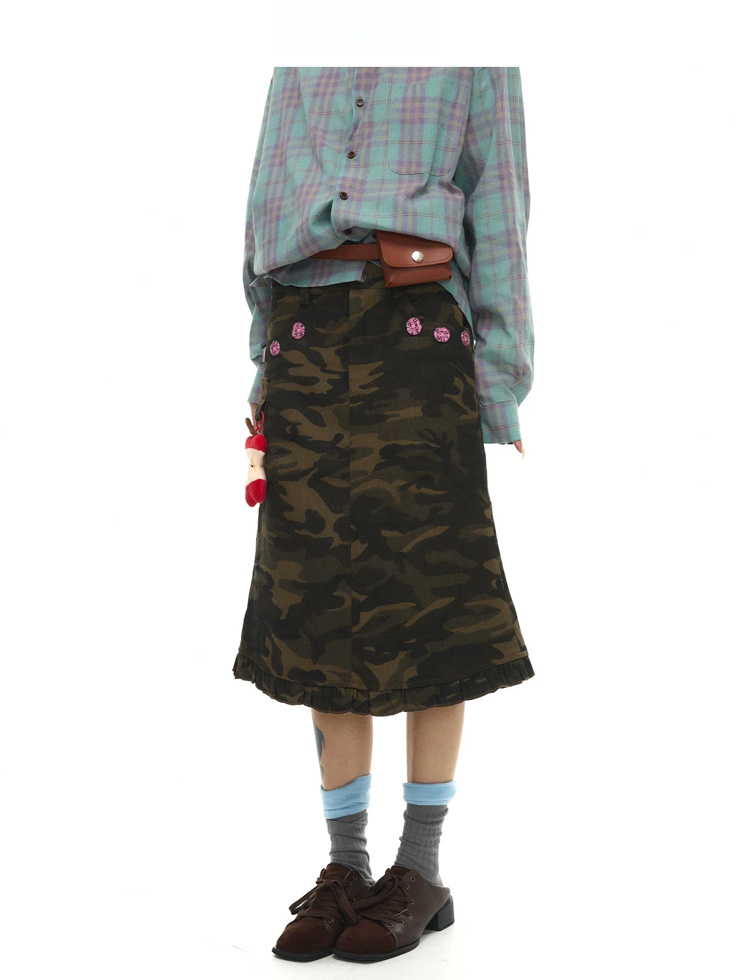 

Юбка-миди ASTRSK в корейском стиле с высокой талией, кружевной отделкой, камуфляжным принтом, облегающая, с эффектом похудения, фасон «рыбий хвост», для женщин