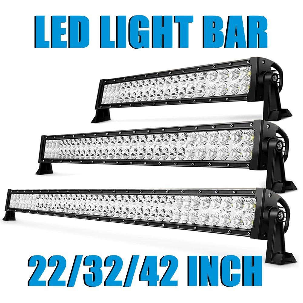 Super Bright 2 Rows LED Light Bar 22/32/42 Inch Combo Beam White Light 6000K IP67 Waterproof 12V 24V For Offroad Lighting ATV UTV SUV Boat