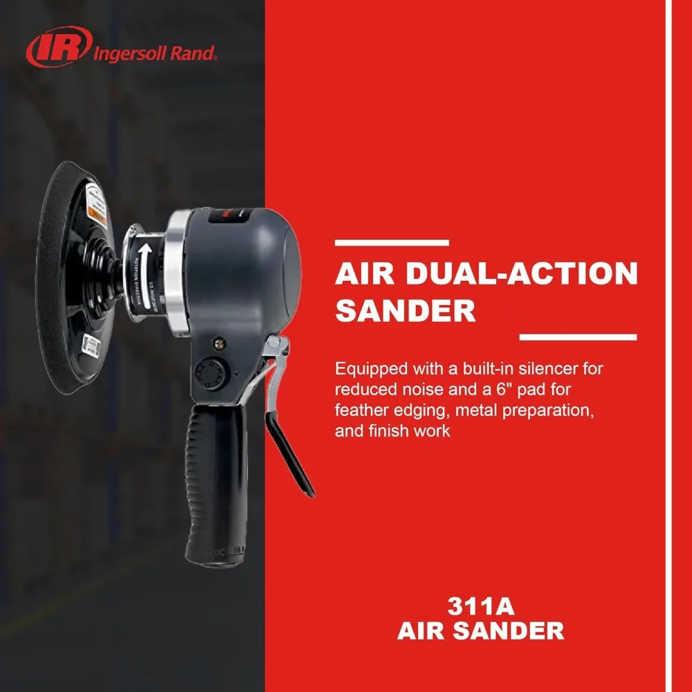 

311A Dual-Action Angle Air Sander, 6" Adhesive Pad, 12,000 rpm, 0.25 hp, Side Exhaust