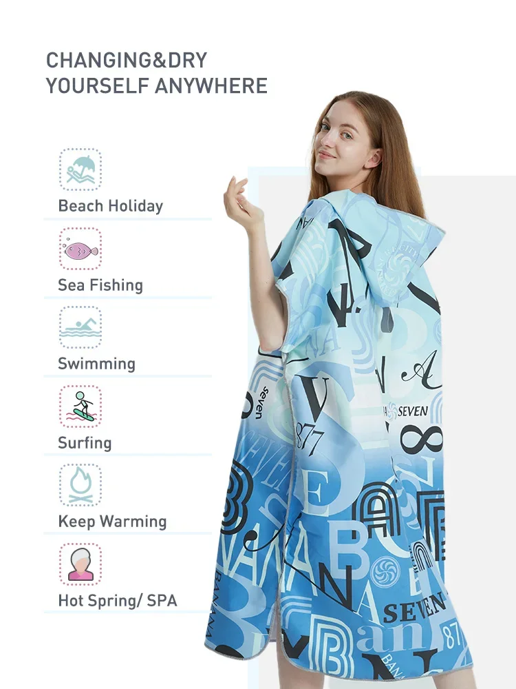 Adult Beach Poncho Surf Robe Towel Quick Dry Hoodie Microfiber Beach Robe Absorbent Swimming Towel