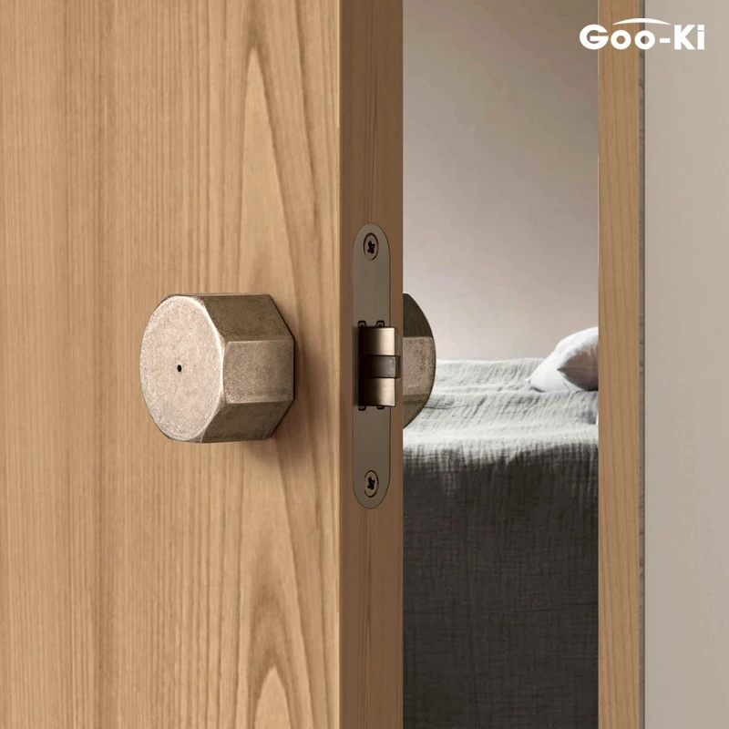 Goo-Ki Octagonal Lock Knob Indoor Lock Set with Antique Knob Keyless Lock Toilet Door Lock Handle with Mute Cylinder for Bedroom